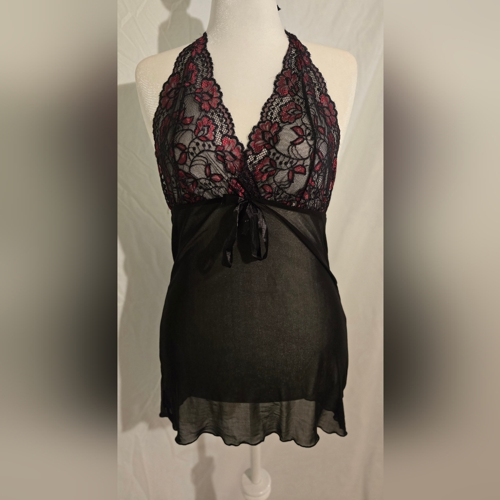 Elegant Black and Pink Lace Slip